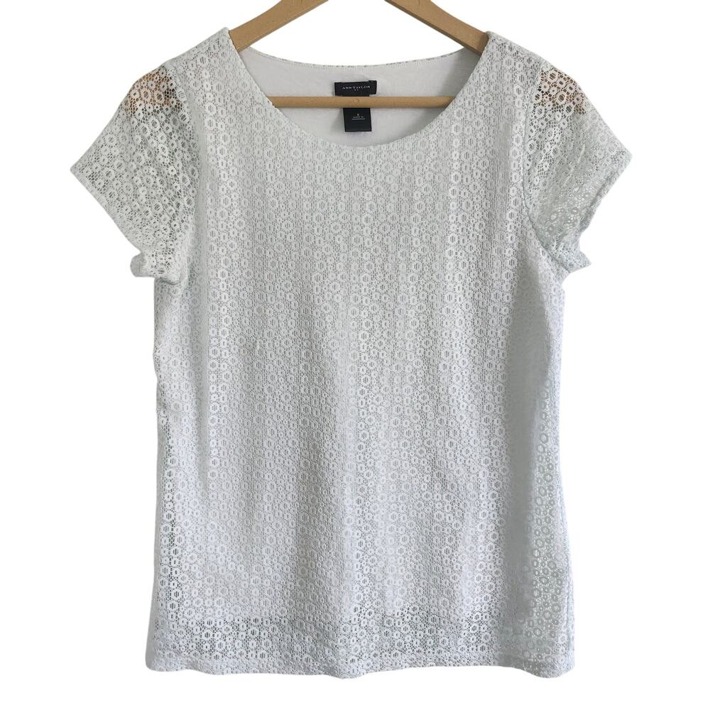 Ann Taylor Small Mint Green Geometric Lace Pullover Short Sleeve Top/T-shirt